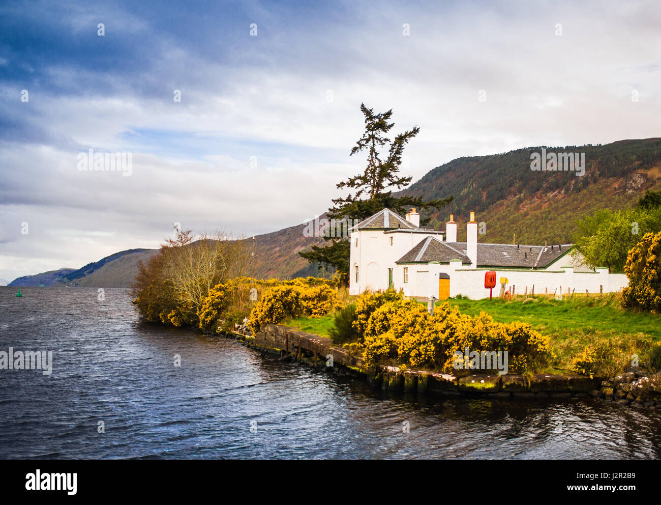 Bona Lighthouse holiday cottage at the mouth of Loch Ness, Stock Photo