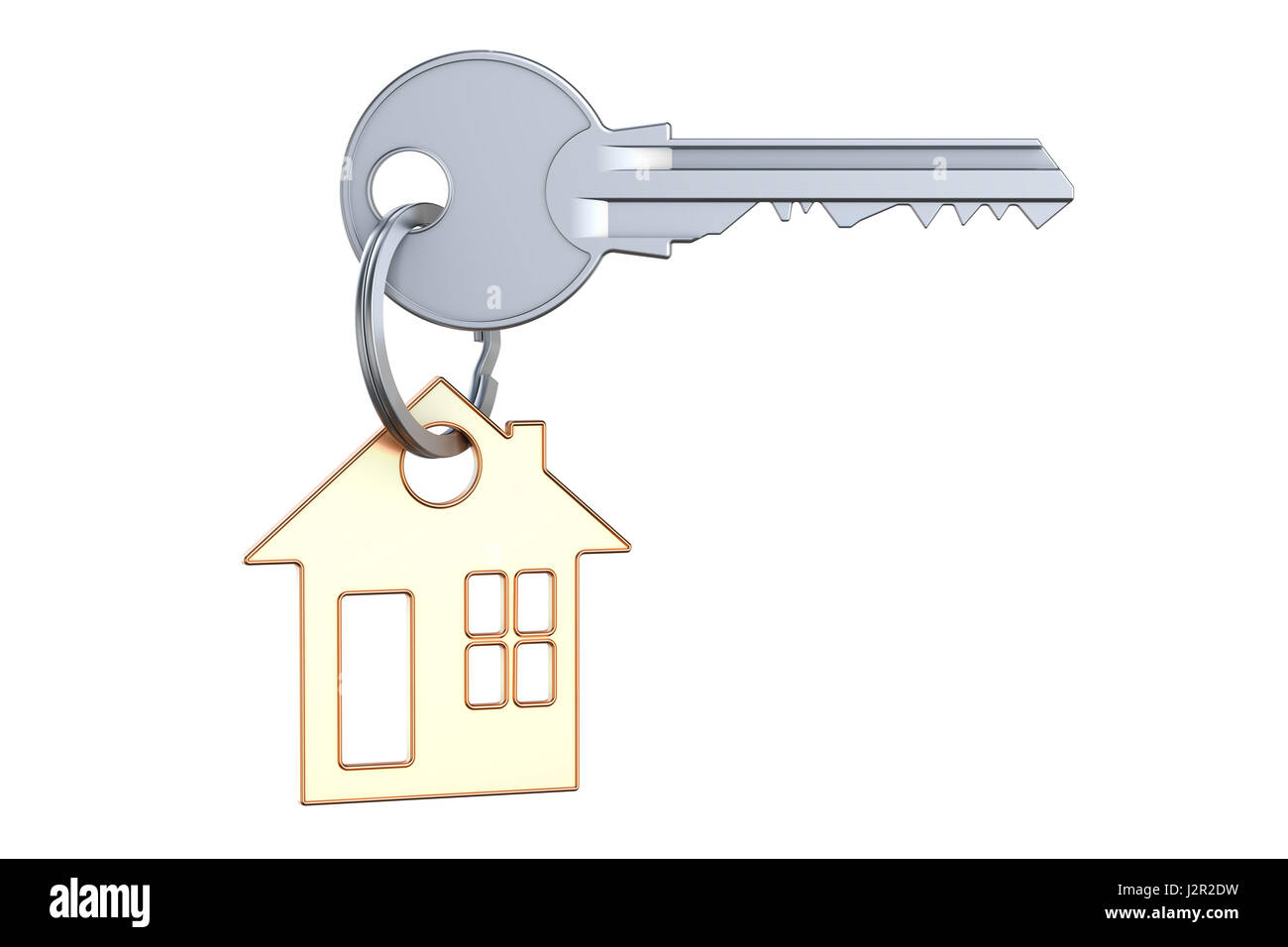 Home key with keychain, 3D rendering isolated on white background Stock Photo