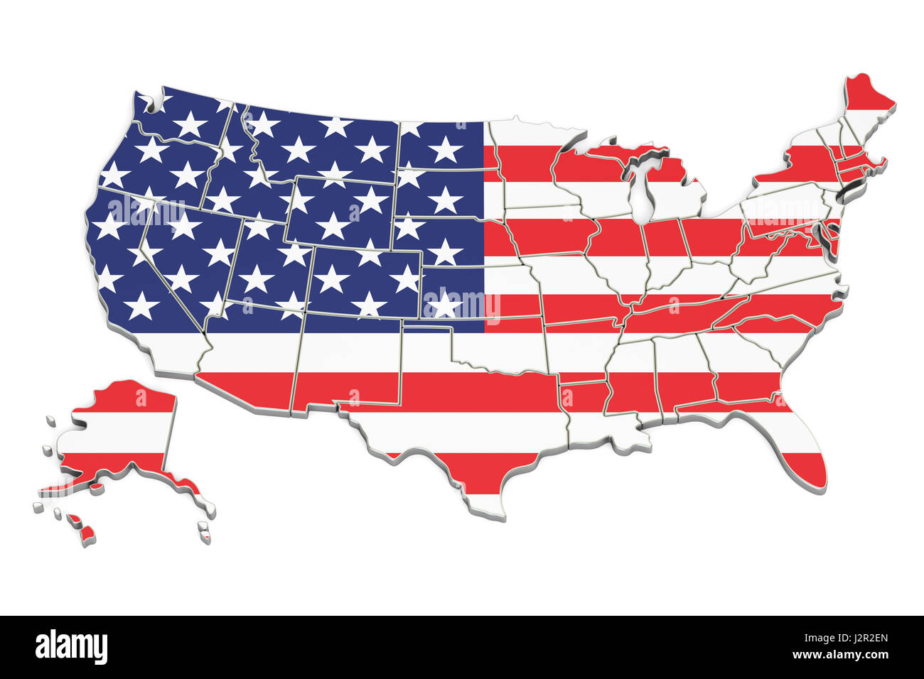 United States of America map, 3D rendering isolated on white background Stock Photo