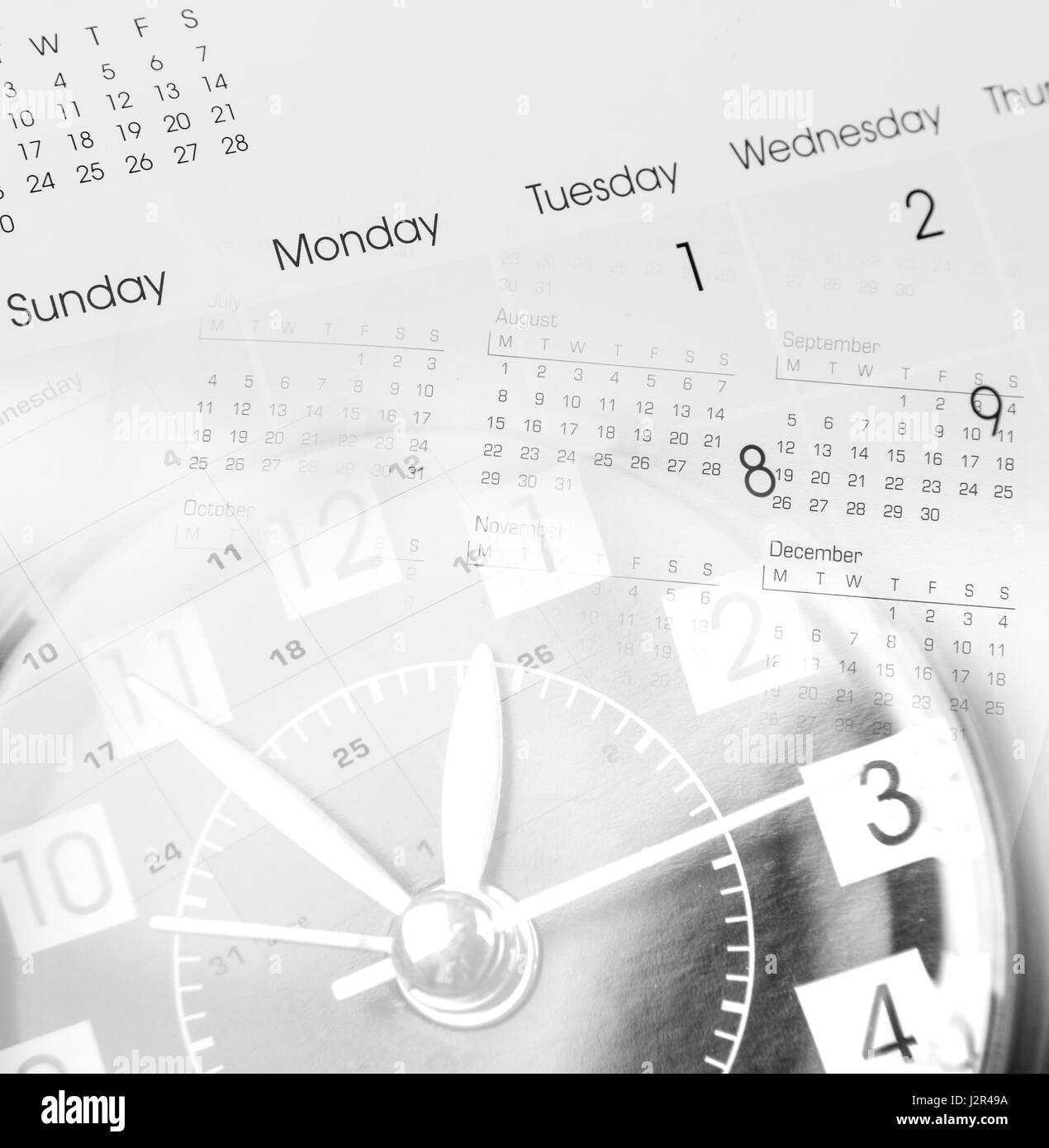 Clock face and calendars composite Stock Photo