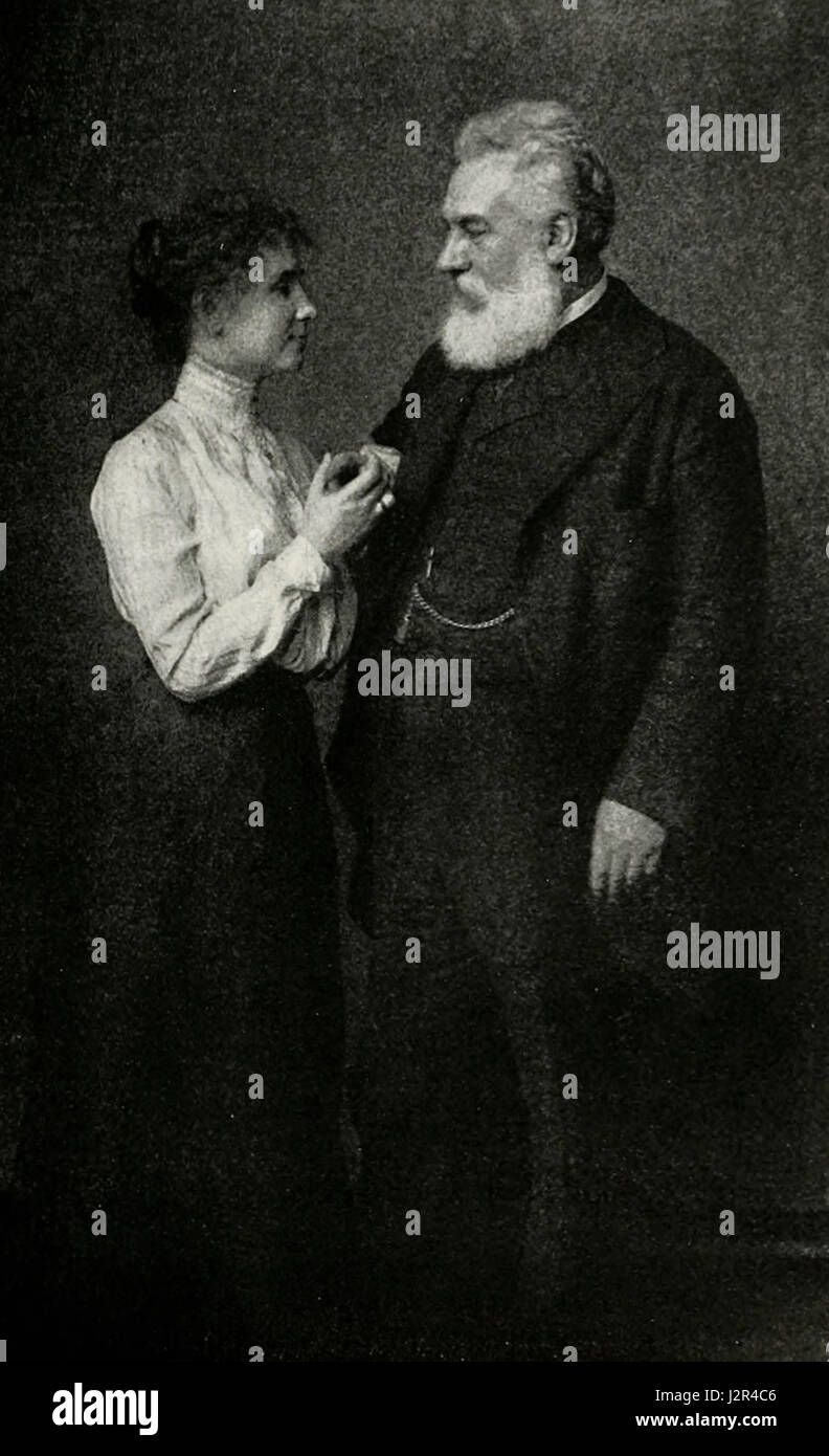 Helen Keller with Professor Alexander Graham Bell, Circa 1905 Stock Photo