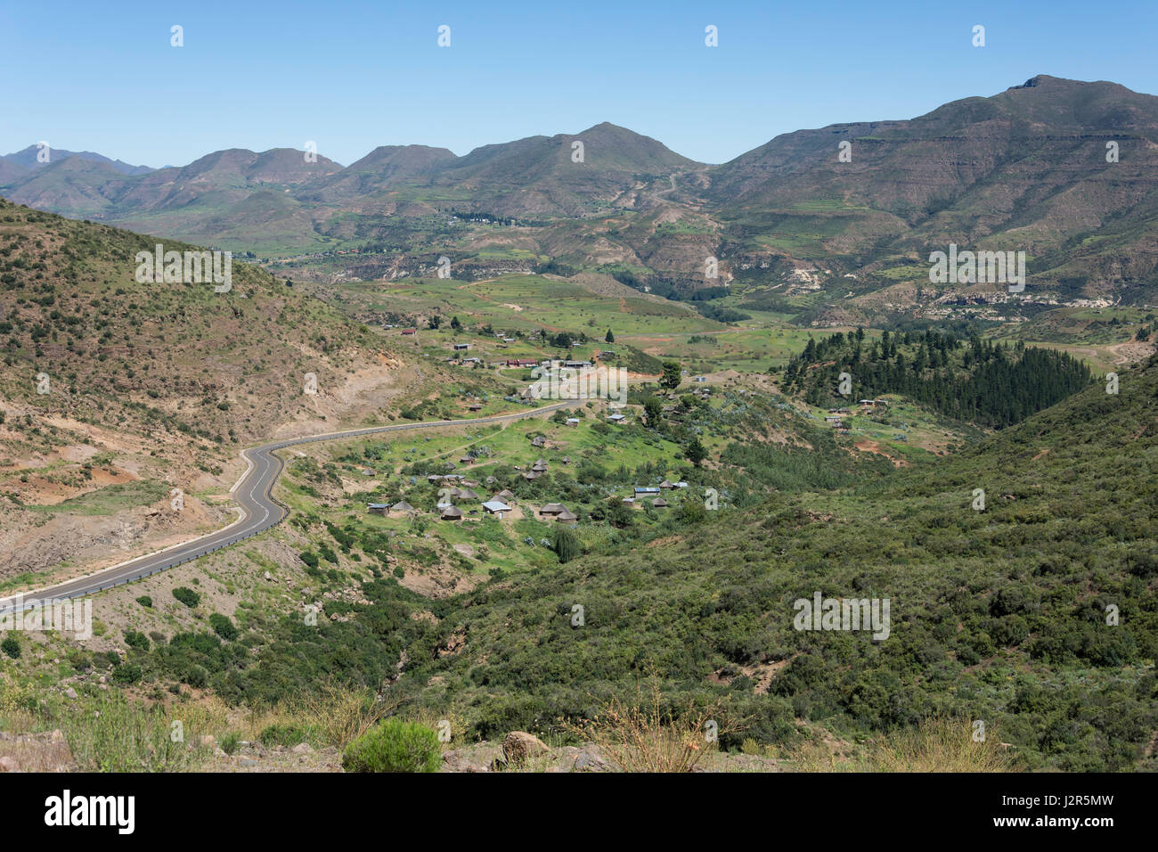 Mountainous landscape on road to Semonkong, Maseru District, Kingdom of Lesotho Stock Photo