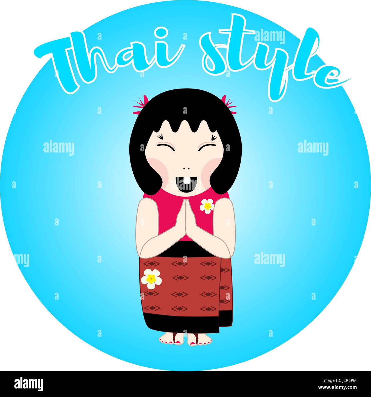 Flat vector woman in traditional thai dress Stock Vector