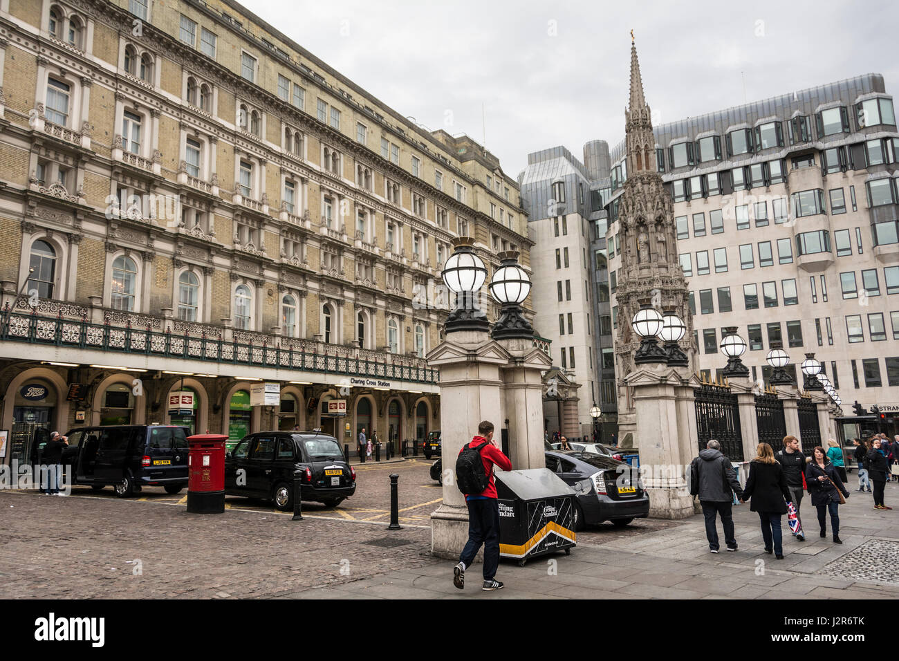 The forecourt of Charring Cross railway station in London, England, UK