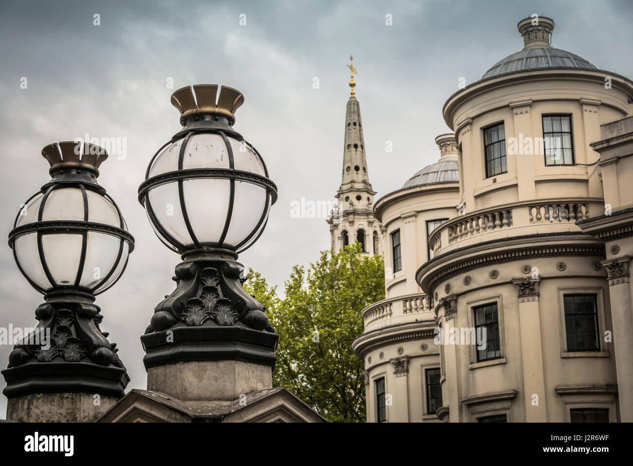 Decorative courtyard lamps in the forecourt of Charing Cross railway station in London, England, UK Stock Photo