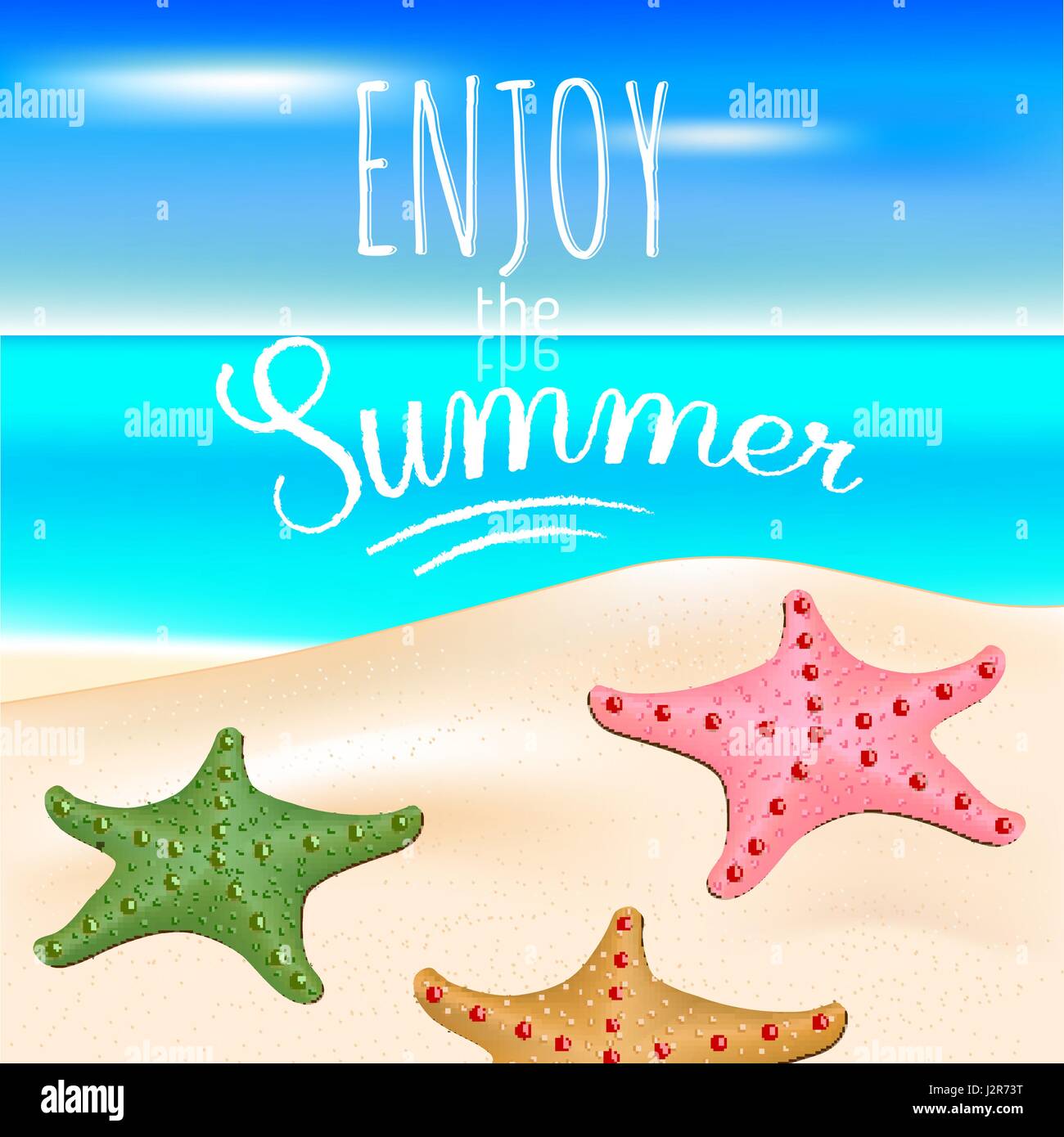 Tropical sea and a sandy beach with starfishes Stock Vector