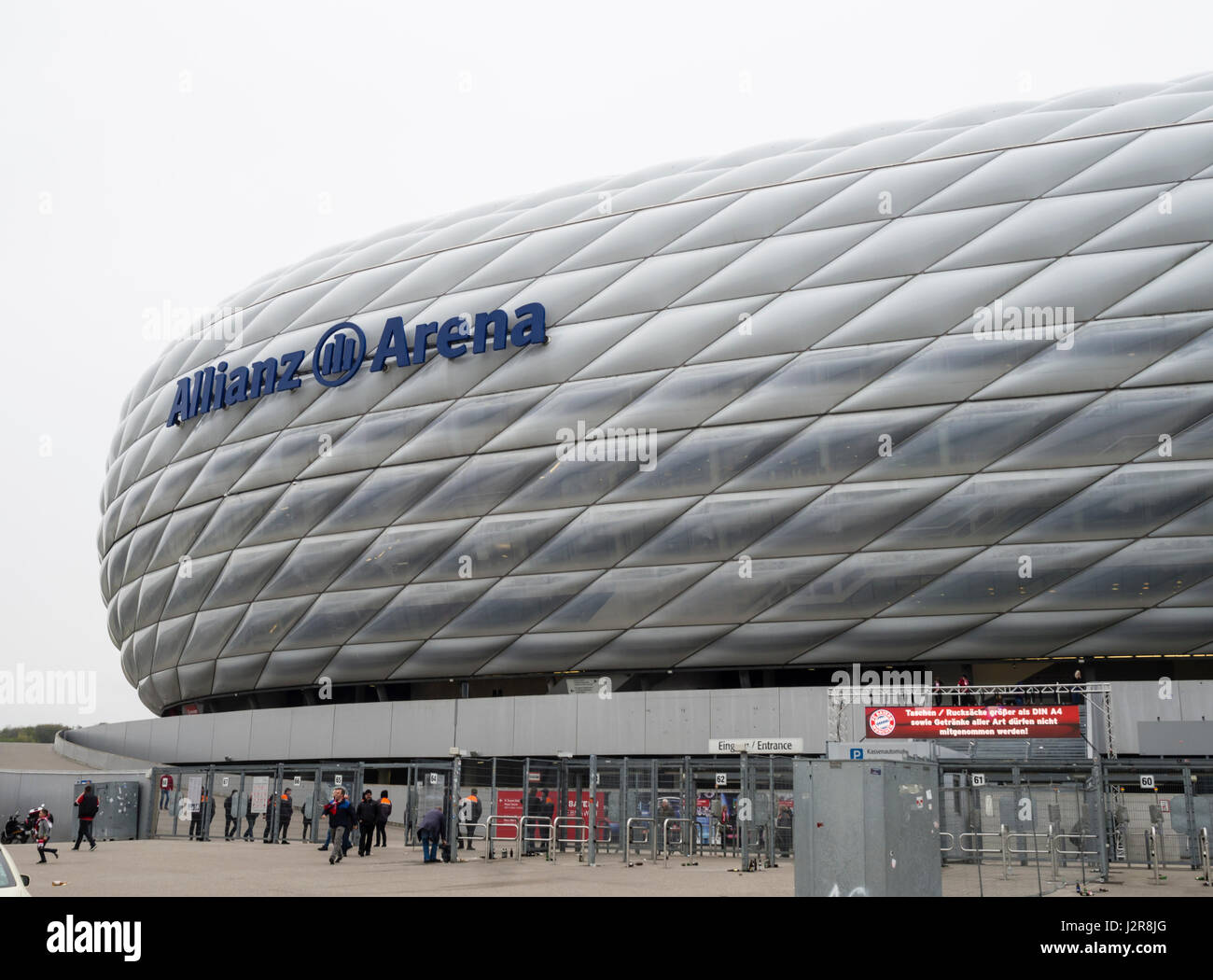 Munich, Germany - 22 April 2017: Football fans are entering the Allianz Arena football stadium in Munich, Germany. With 75'000 seats, Allianz Arena is Stock Photo