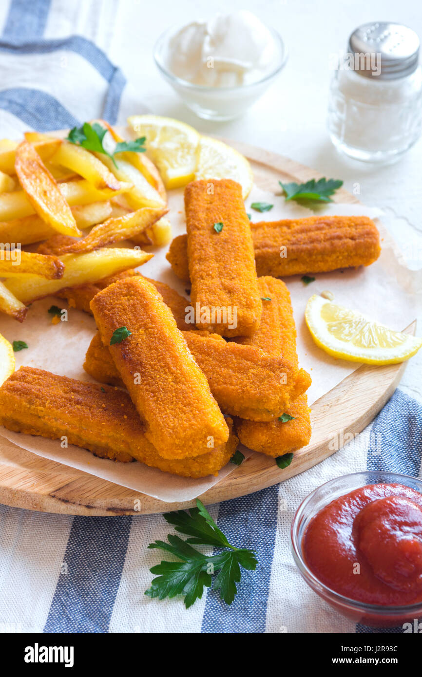Fried Fish Sticks with French Fries. Fish Fingers. Fish Sticks with