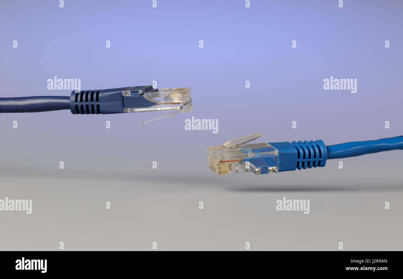 Close-up of two copper cable with plug rj45 Stock Photo
