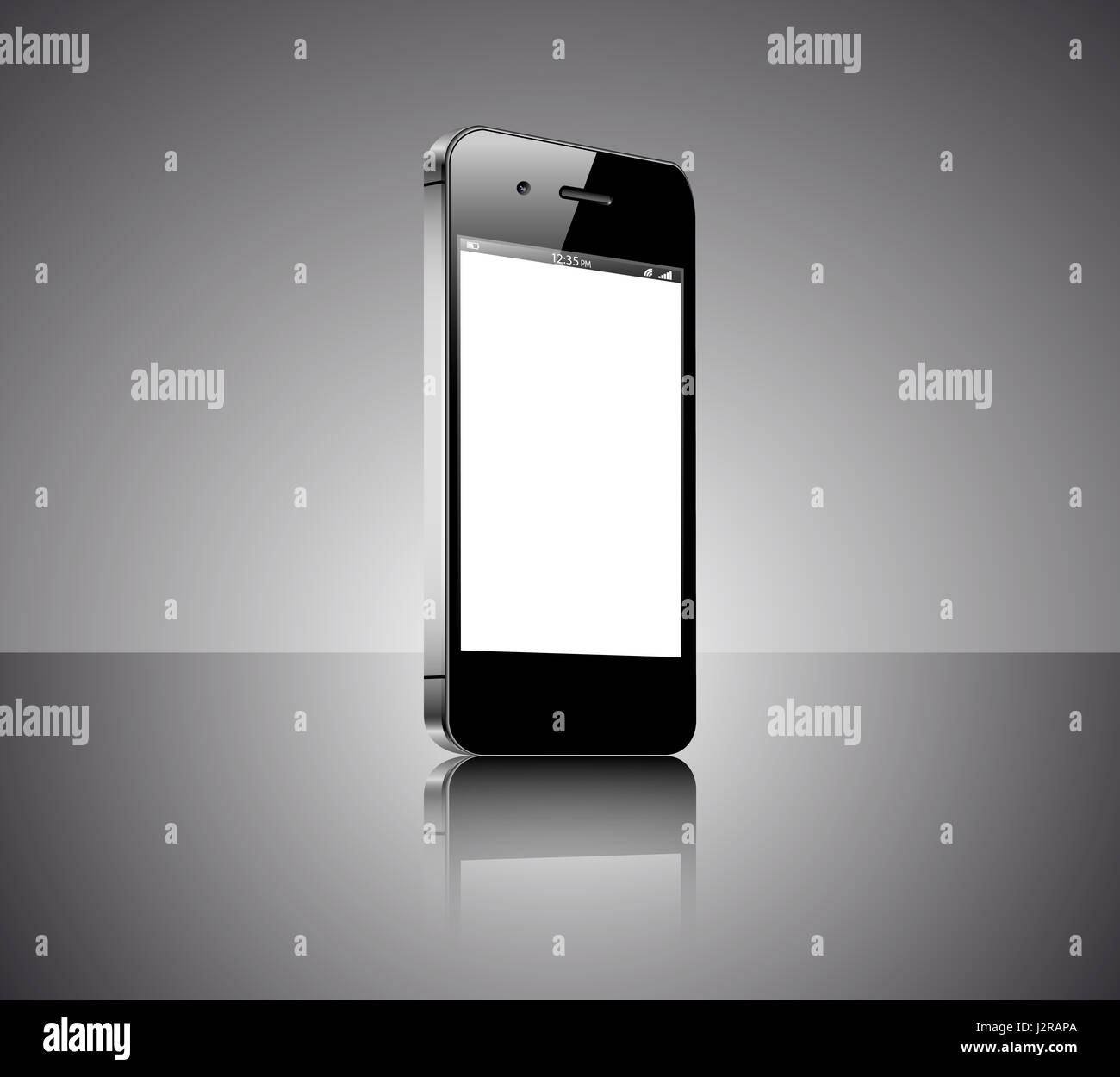 Realistic black smartphone with a white screen Stock Photo