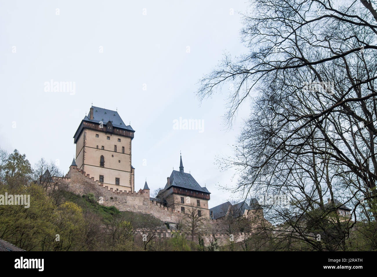 Karlstejn Castle - large Gothic castle founded 1348 by Charles IV Stock Photo
