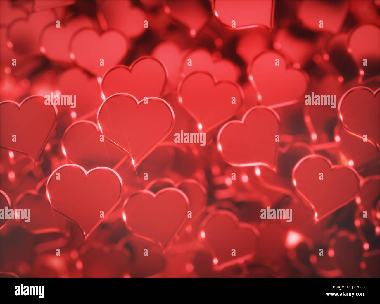 3D illustration. Background image with red heart balloons. Image with depth of field. Stock Photo