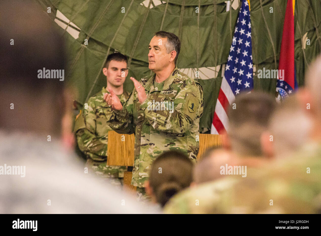 U.S. Army, Maj. Gen. Stephen Danner, adjutant general of the Missouri National Guard, applaudes