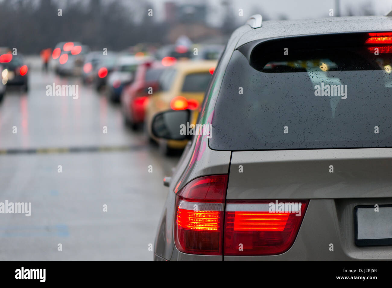 Car traffic jam queue intensive traffic hours Stock Photo Alamy