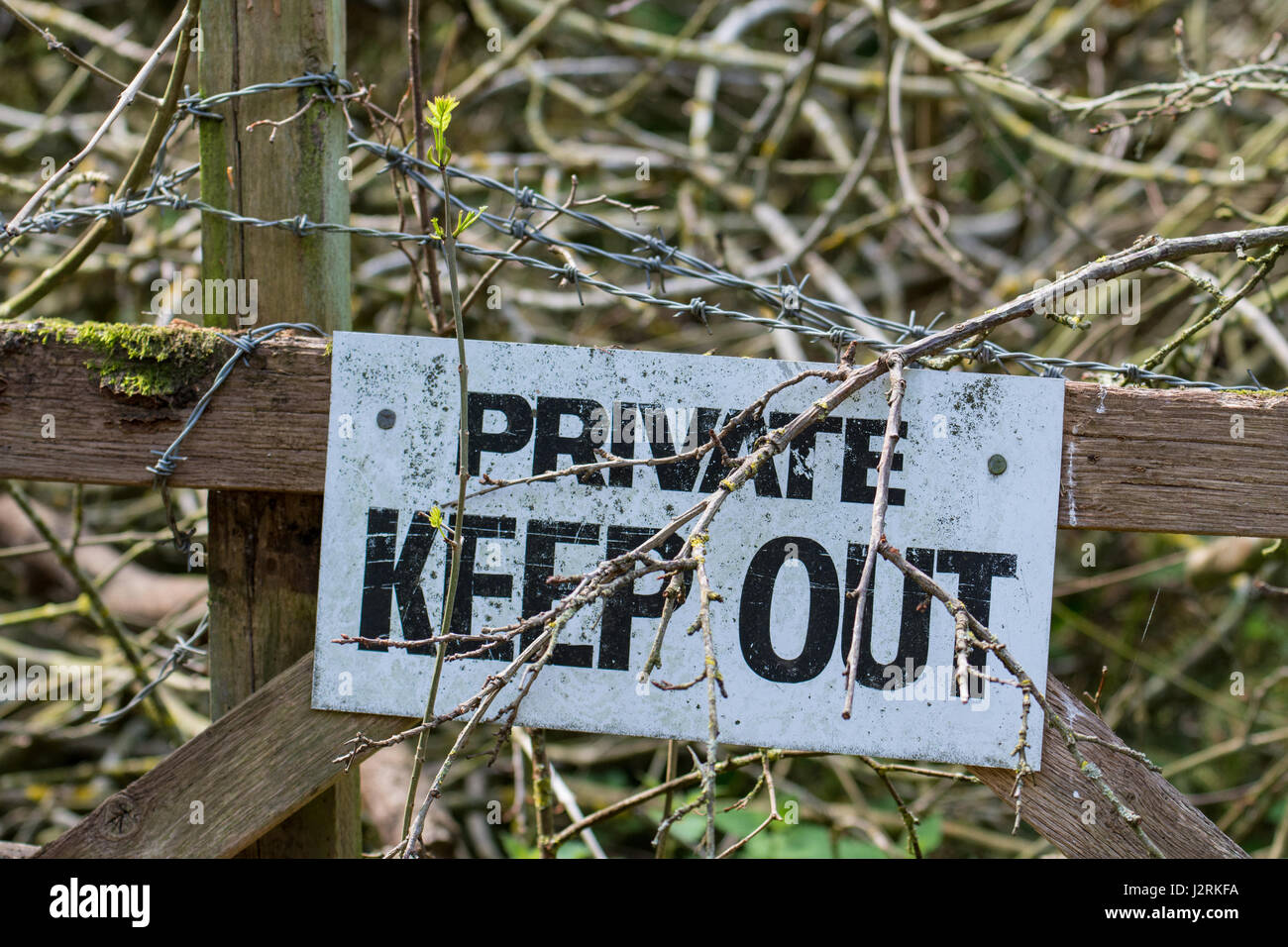 Warning signs on a gate Stock Photo