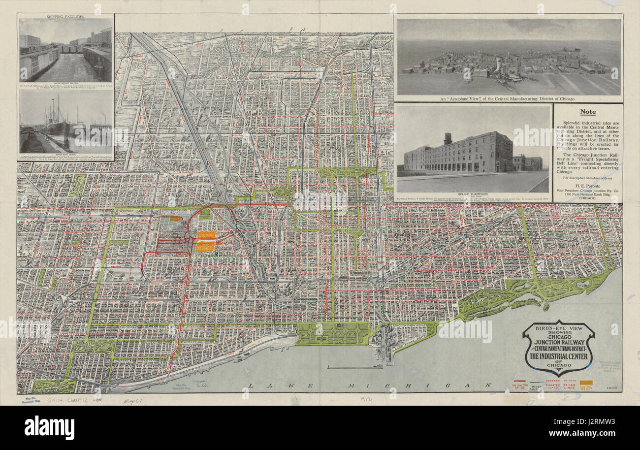 1912 Birds eye view of Chicago Stock Photo