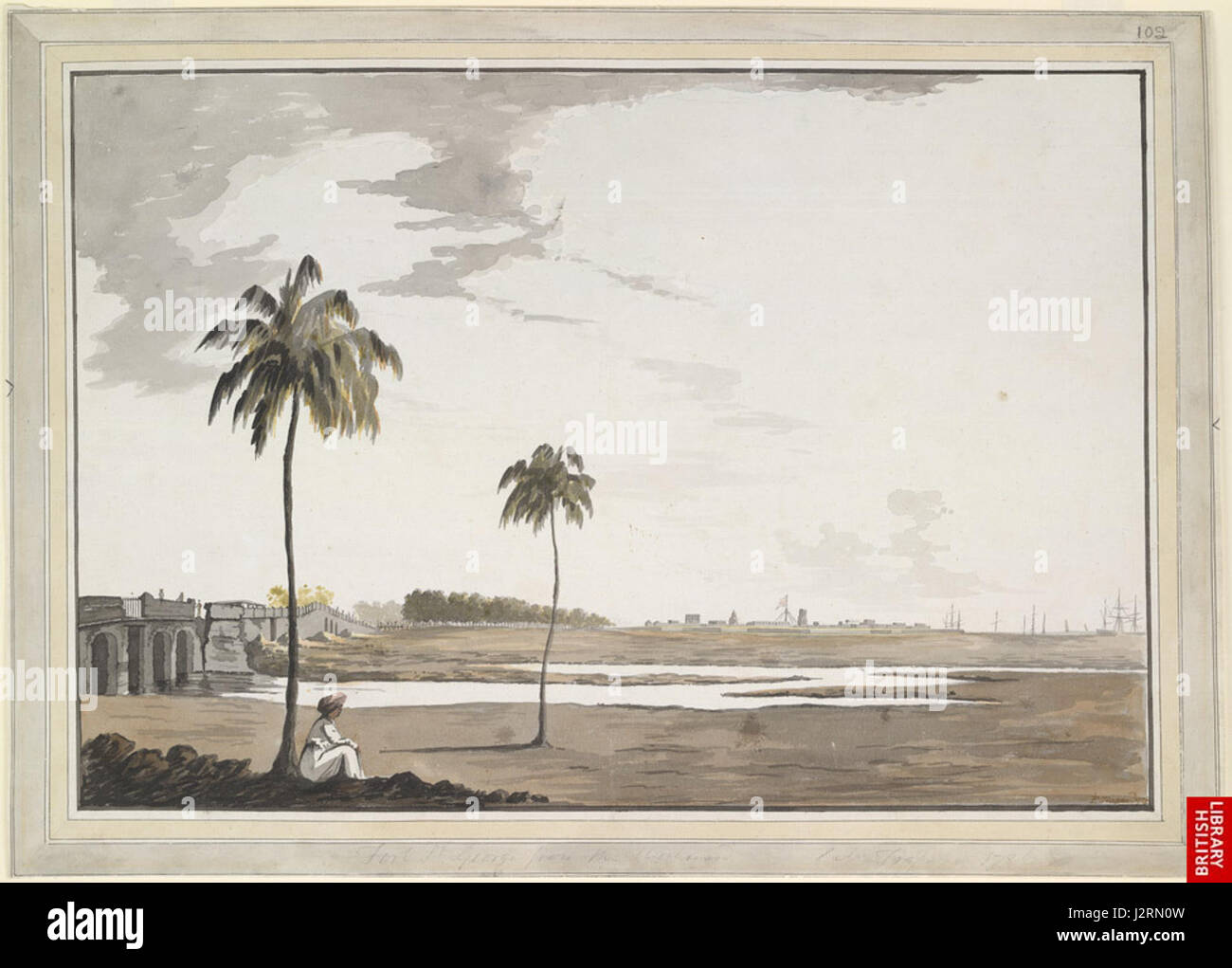 A distant view from the W. of Fort St George (Madras), by Elisha Trapaud, 1785 Stock Photo