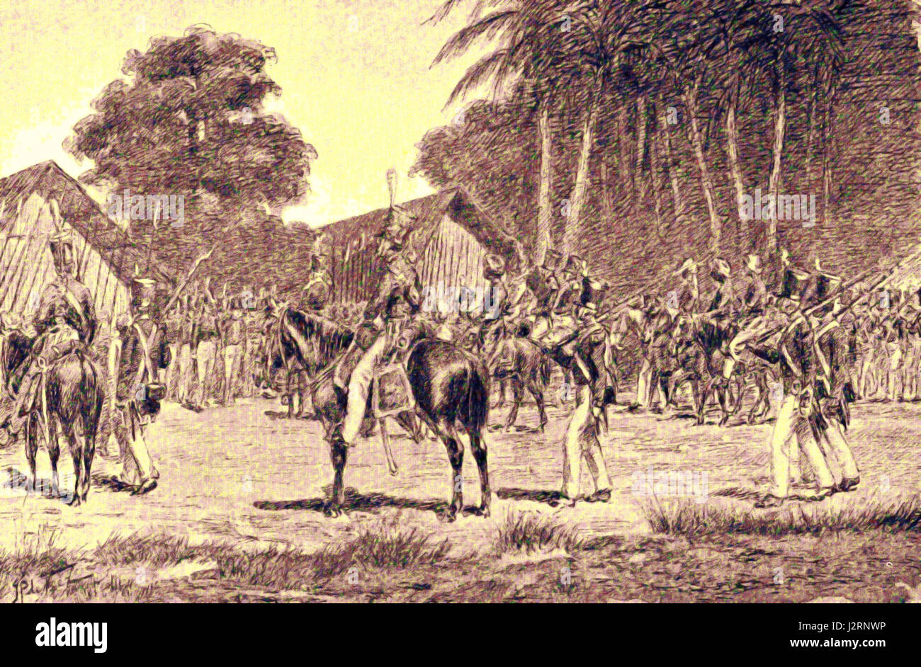 The arrival of Prince Diponegoro in Magelang, a significant event during the Java War in the 19th century, reflecting the historical resistance in Indonesia. Stock Photo