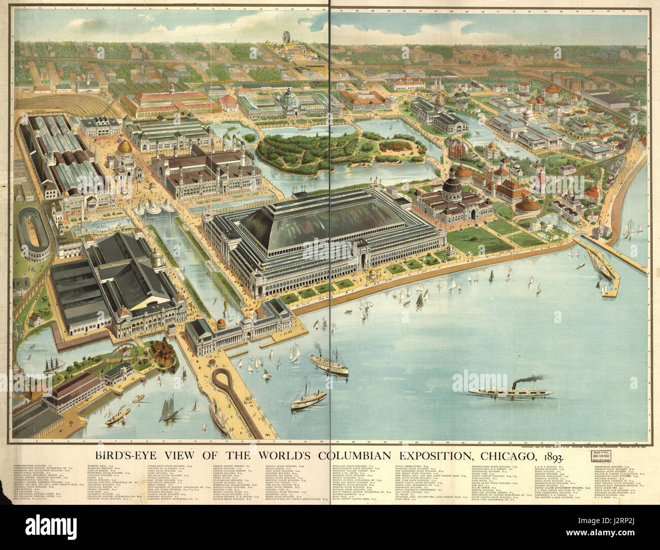 1893 Birds Eye view of Chicago Worlds Columbian Exposition Stock Photo