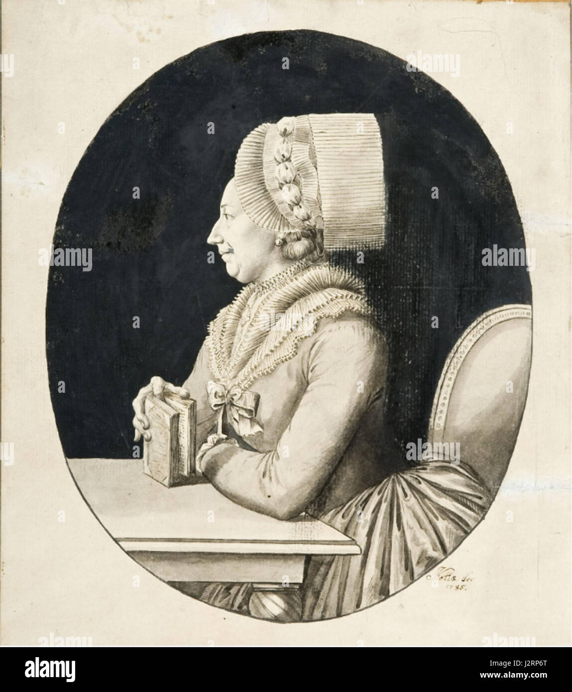 1785 Franz Kotta, ink drawing, portrait of the wife of the merchant Christian Nonne, Rosina Dorothea Nonne, née Bellermann Stock Photo