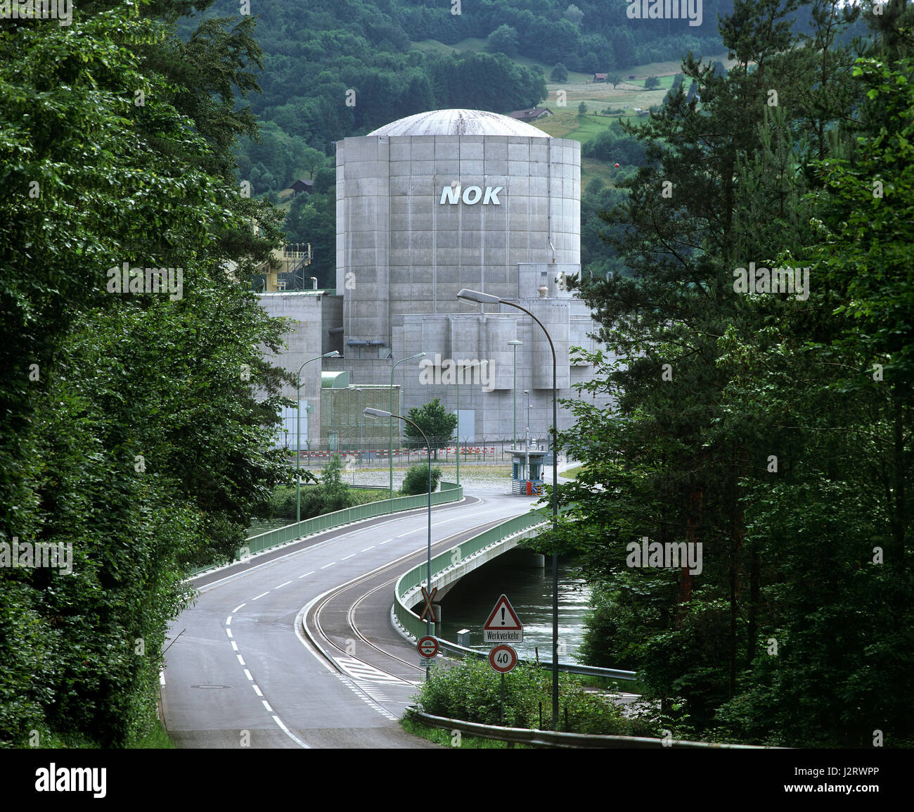 Beznau nuclear power station, near Doettingen, Switzerland.  Comprises two Pressurised Water Reactors (PWRs)  commissioned in 1969 and 1972. Stock Photo