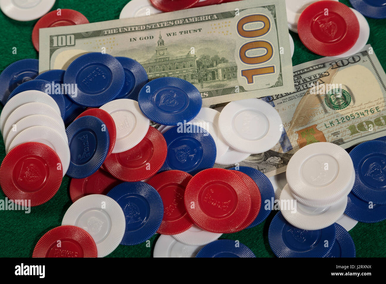 Large Pot at Poker Game with Cash and Chips Stock Photo Alamy