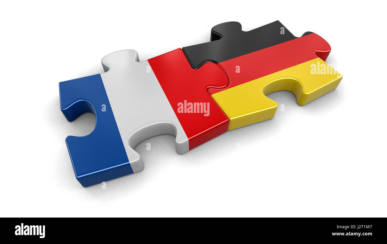 France And Germany Puzzle From Flags Image With Clipping Path Stock
