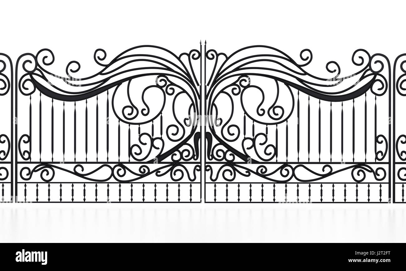 Wrought iron gate isolated on white background. 3D illustration. Stock Photo