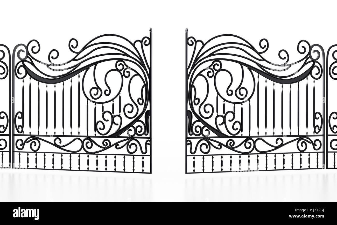 Wrought iron gate isolated on white background. 3D illustration. Stock Photo