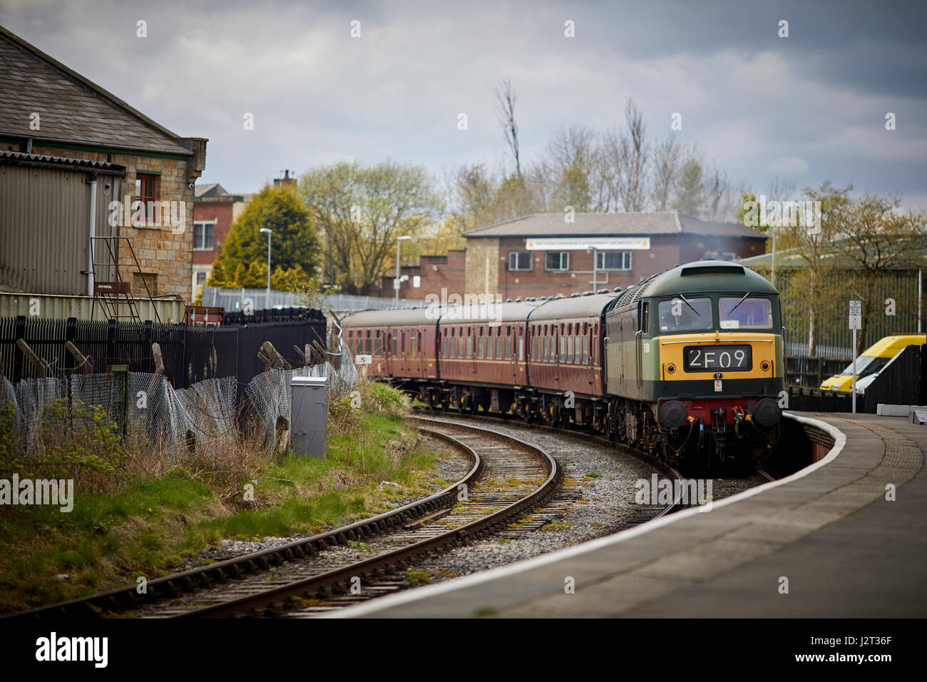 A class 47 locomotive and mk1 coach at Heywood on ELR East Lancashire Railway, a preserved heritage line in Bury Greater Manchester, Stock Photo