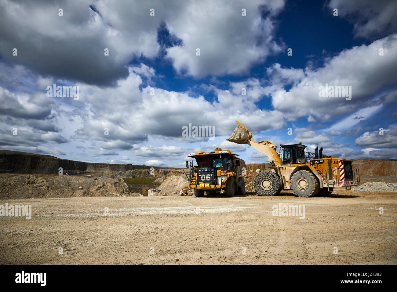 Dumper truck at Cemex Quarry in Dove Holes  High Peak district of Derbyshire nr Buxton. Stock Photo