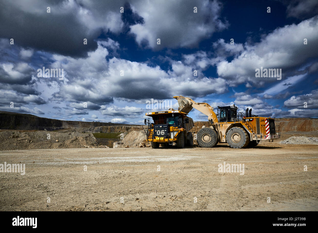 Dumper truck at Cemex Quarry in Dove Holes  High Peak district of Derbyshire nr Buxton. Stock Photo