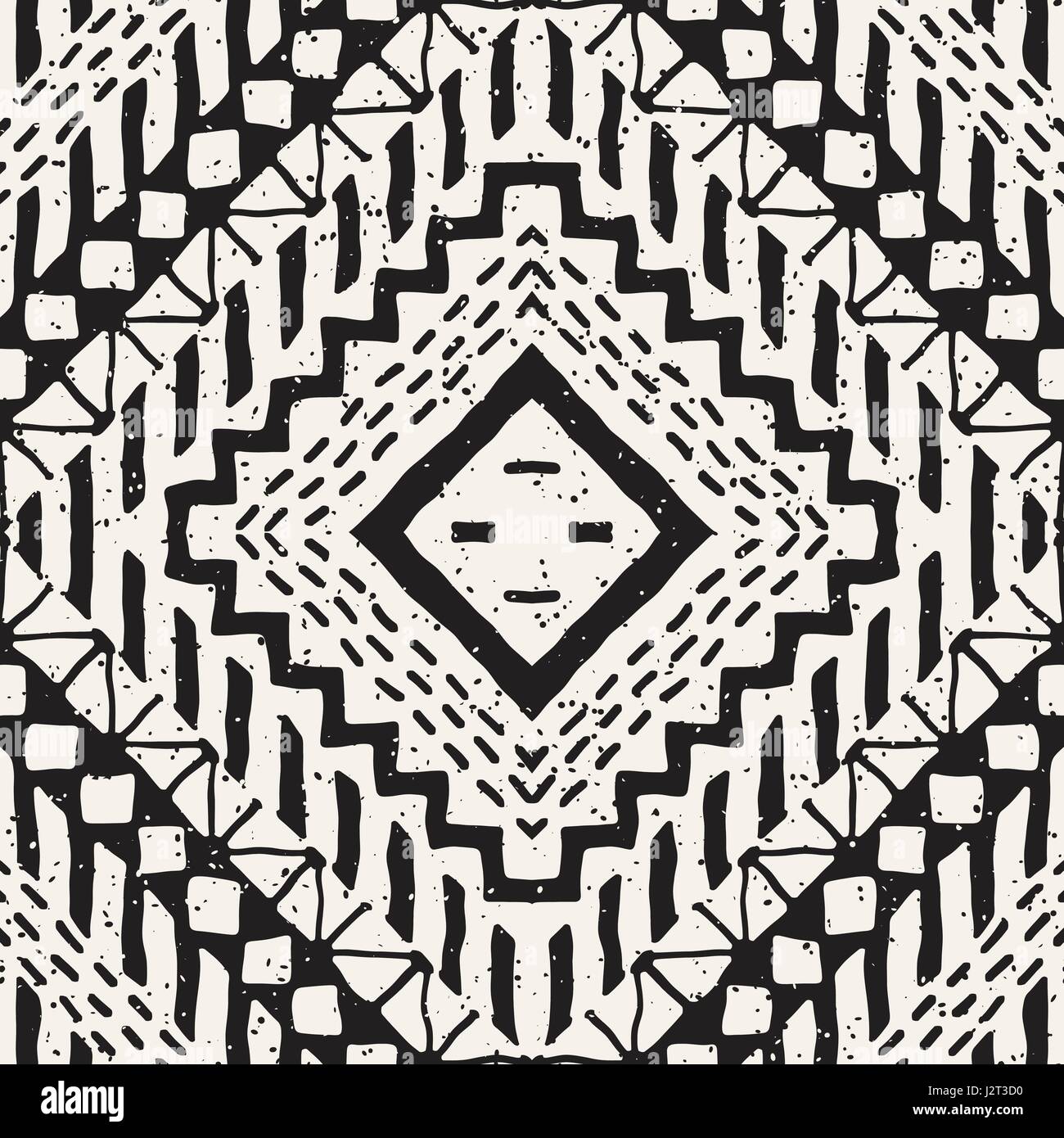 Black and white tribal vector seamless pattern with doodle elements ...