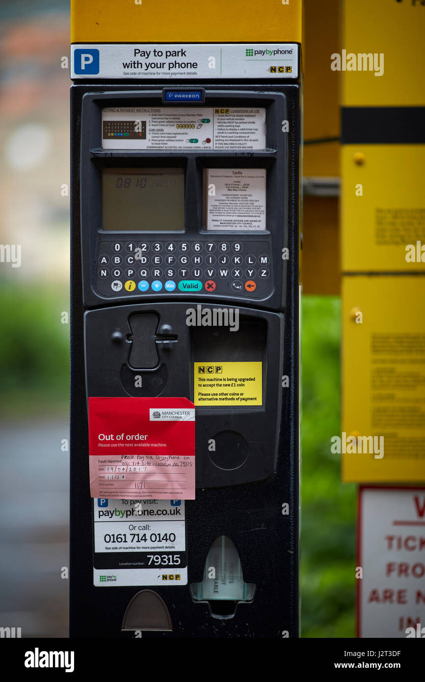 Out of order NCP parking meter fro Manchester Council for off street