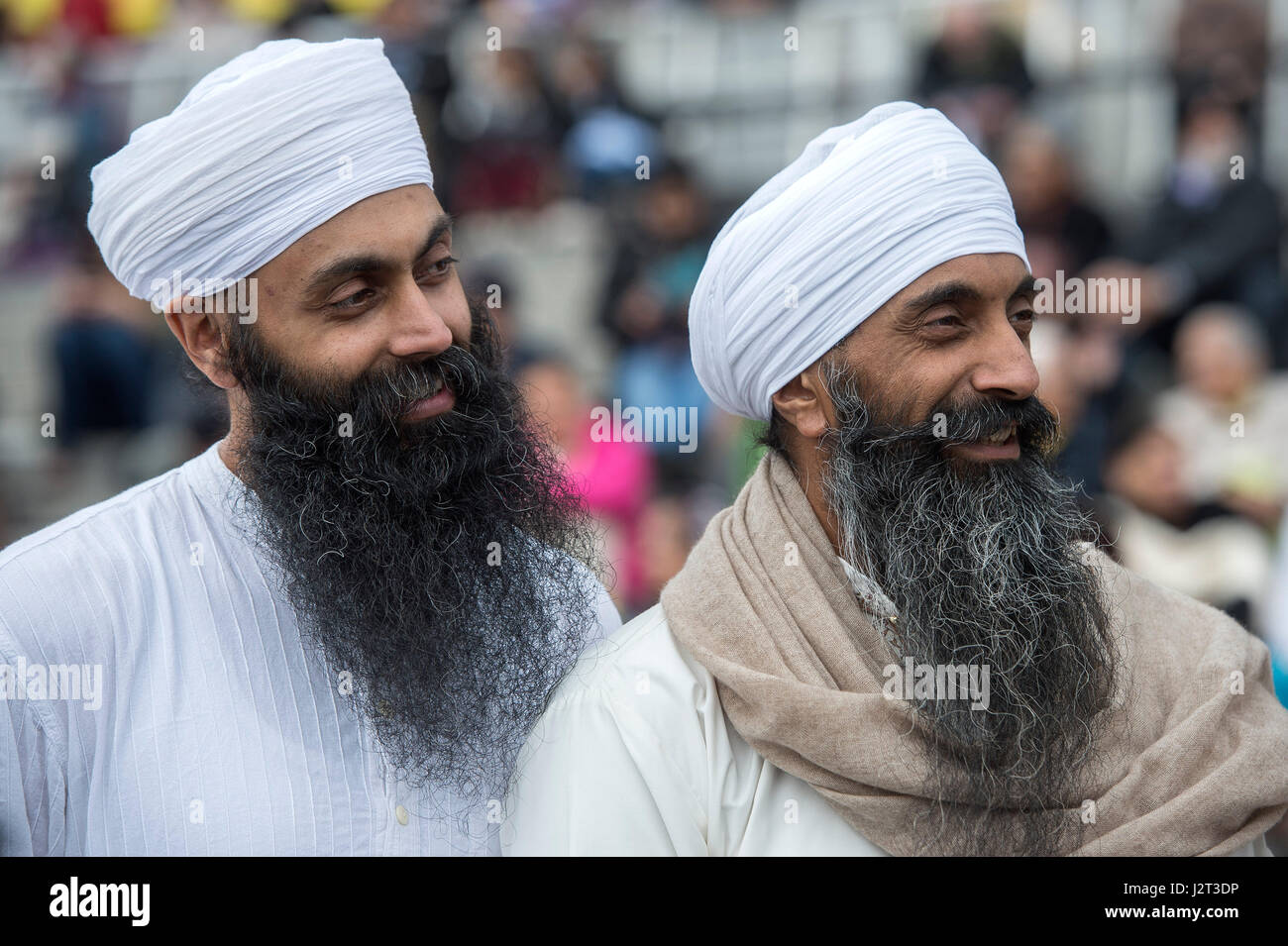 People attend the Vaisakhi Festival 2017 in Trafalgar Square, central London, to mark the Sikh New Year, the holiest day of the calendar for over 20 million Sikhs worldwide. Stock Photo