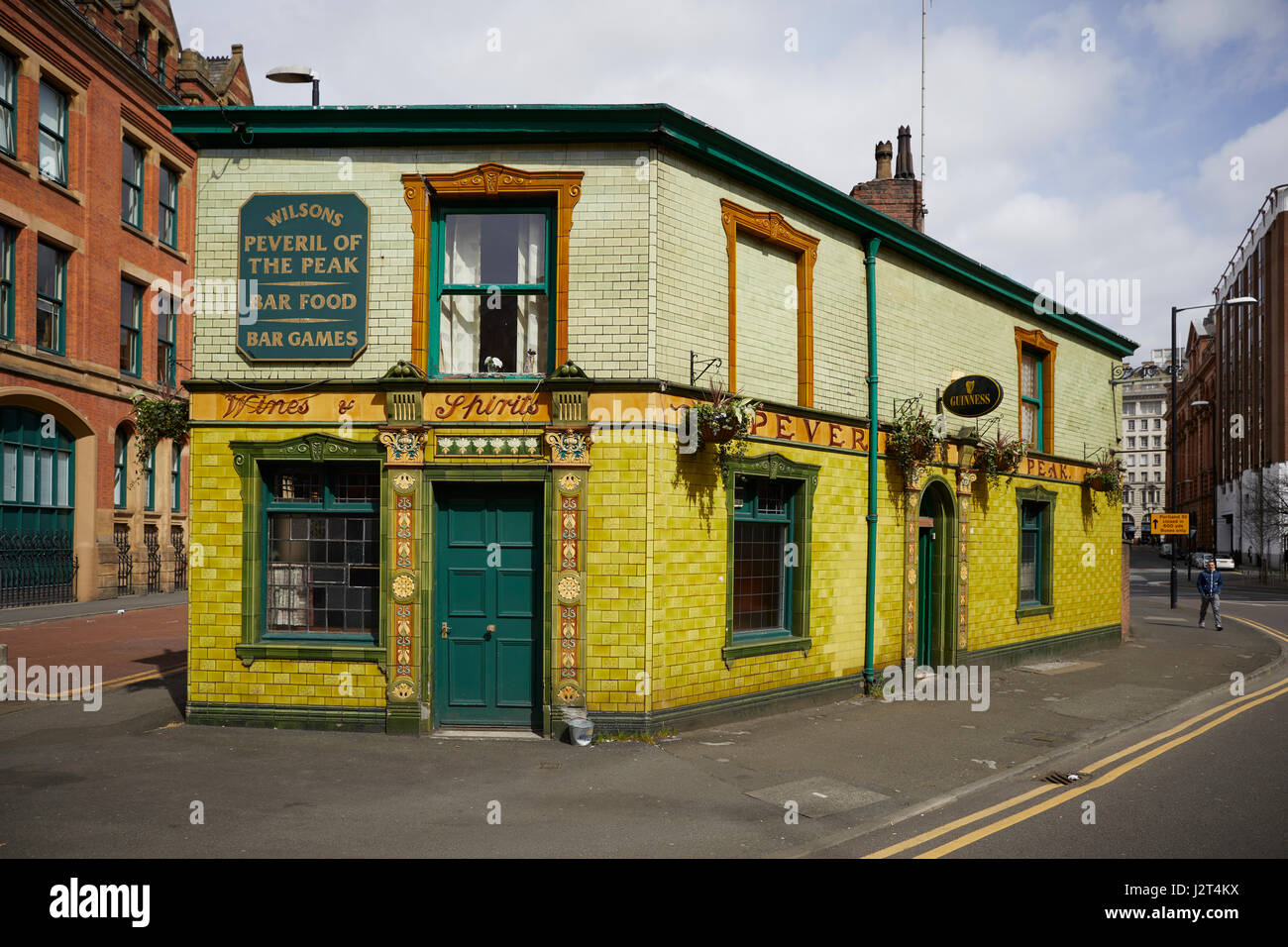 Landmark Manchester green tiled clad Victorian pub Peveril of the Peak