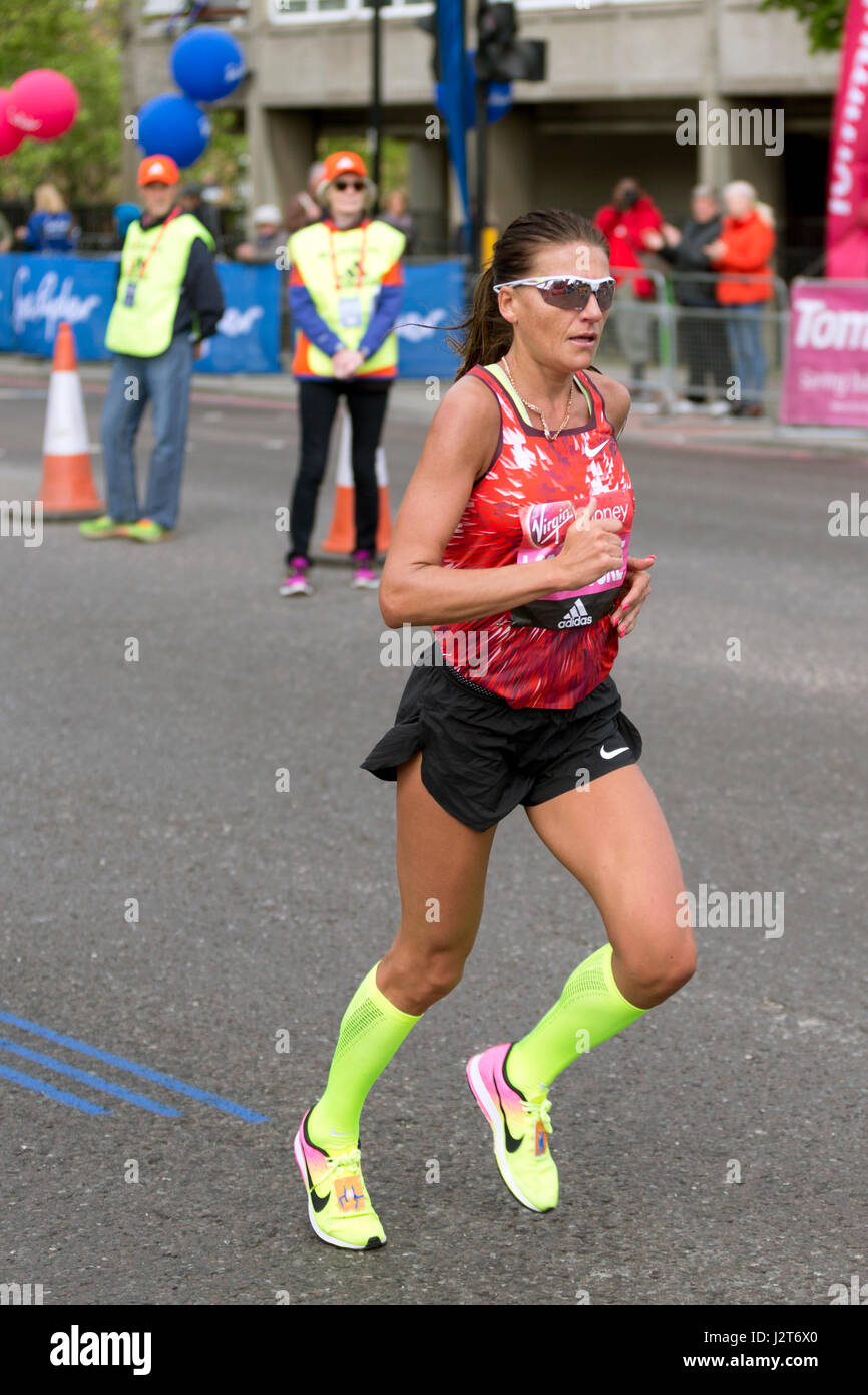 Diana Lobacevske running in the Virgin Money London Marathon 2017, The Highway, London, UK. Stock Photo