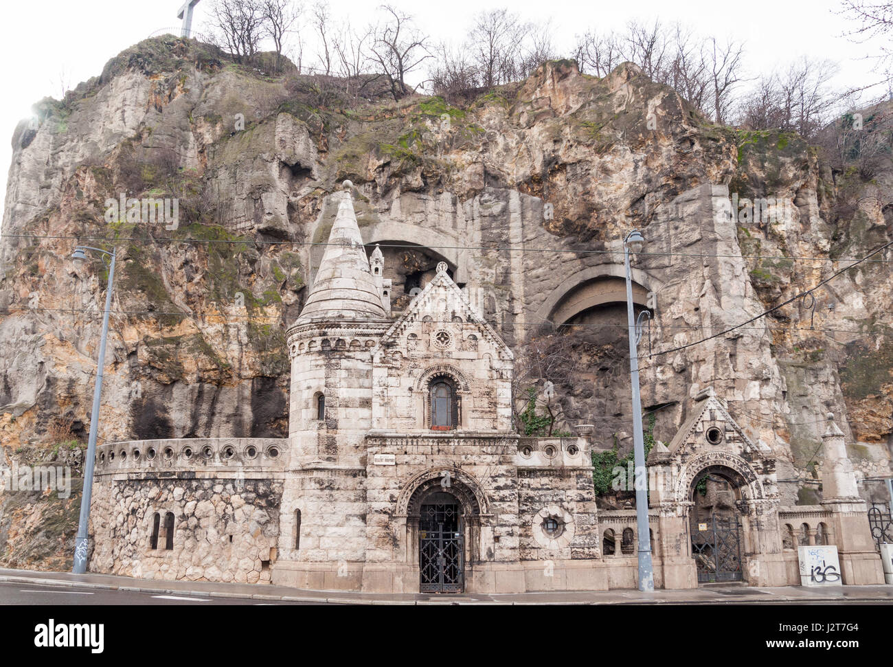 Facade of the Cave Church located inside Gellert Hill in Budapest, Hungary Stock Photo