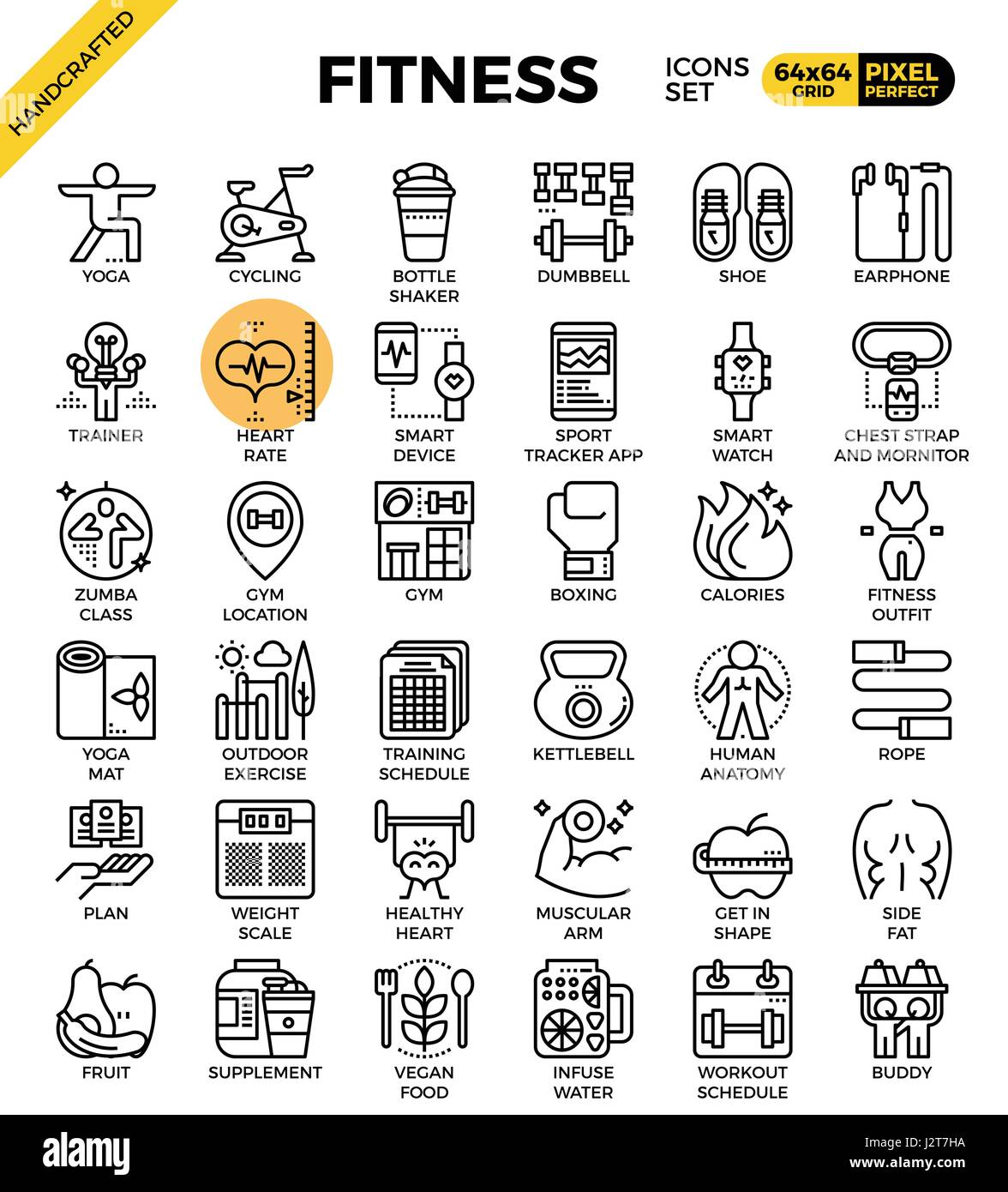 Fitness, sport, gym, health detailed line icons set in modern line icon ...