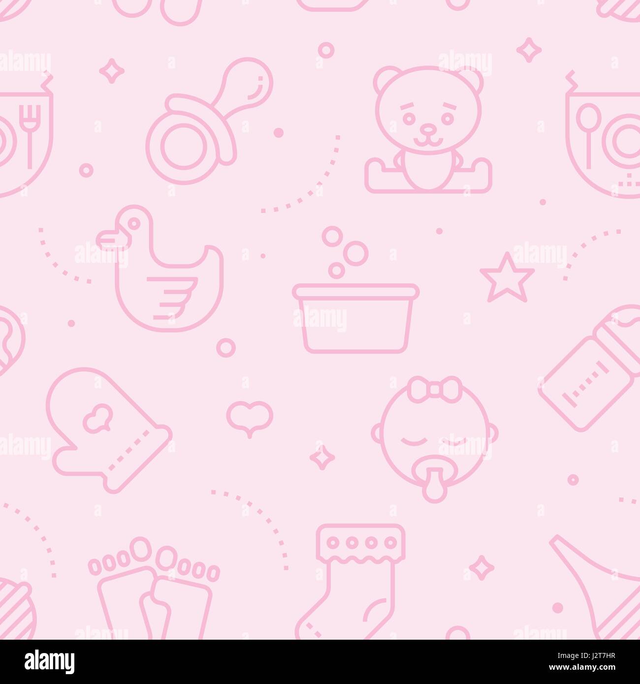Vintage Pastel Color Seamless Baby Pattern Baby Line Icons Illustration Background Stock Vector Image Art Alamy