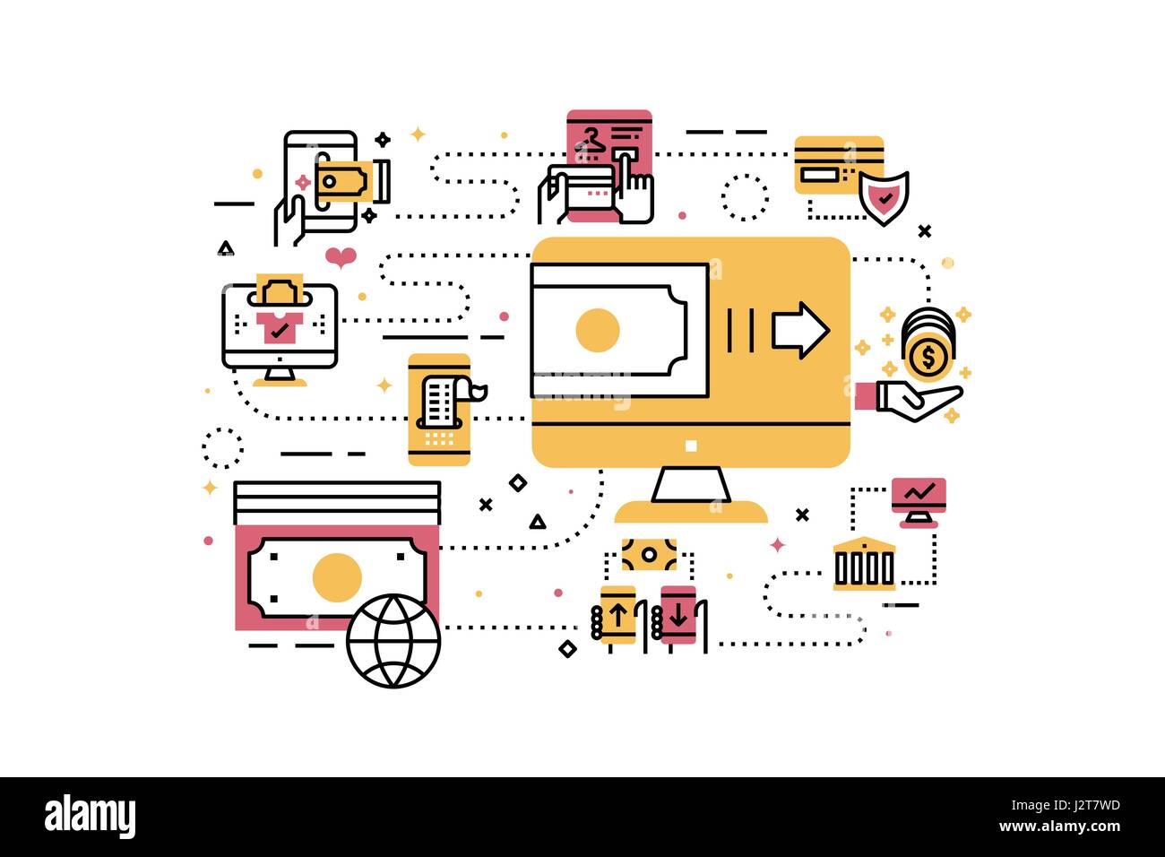 Online Payment Line Icons Illustration Design In Modern Style
