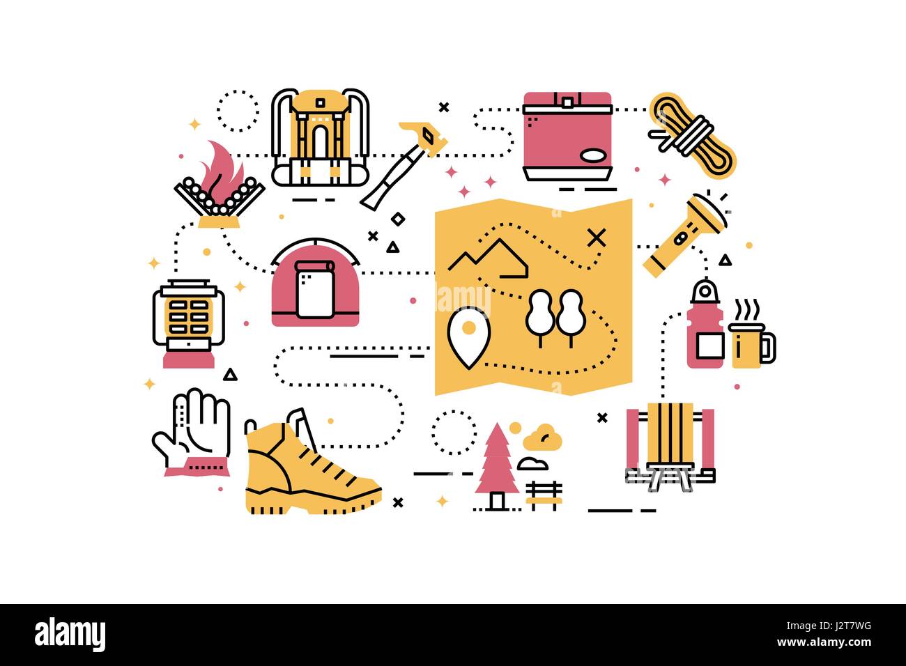Outdoor camping line icons illustration. Design in modern style with ...