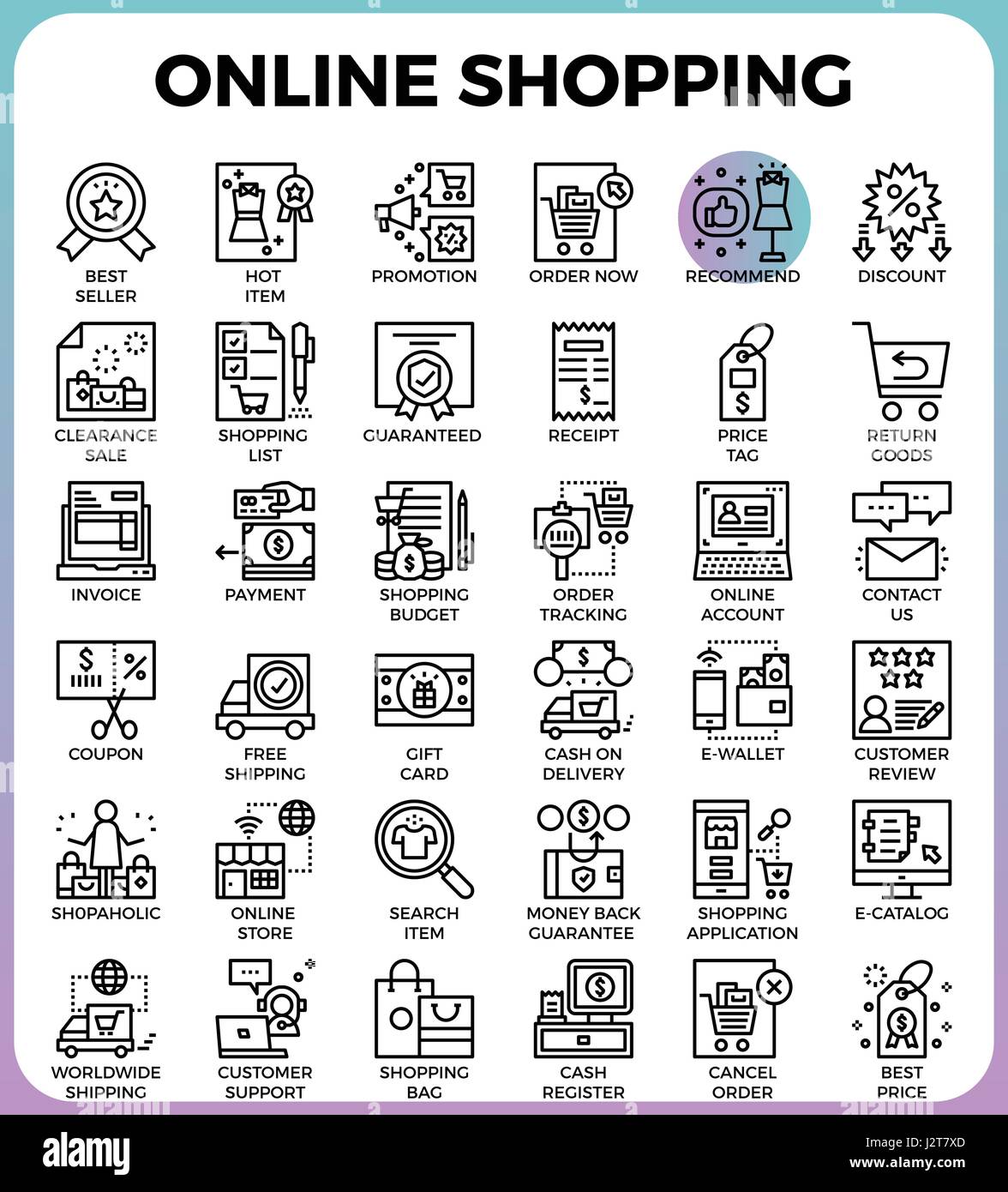Online shopping concept detailed line icons set in modern line icon ...