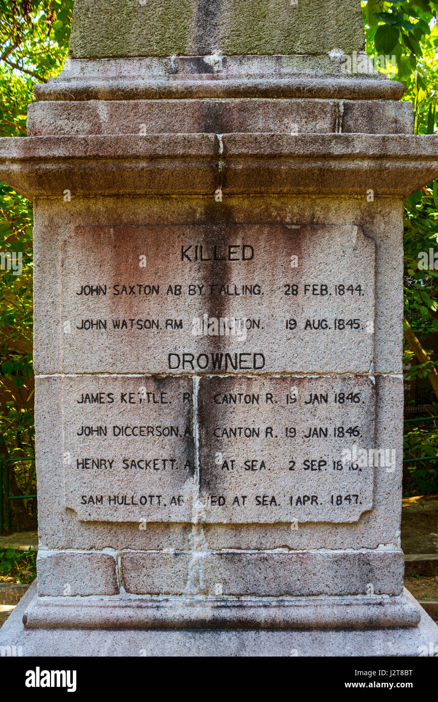 Memorial to those killed or drowned in naval actions 1844-1847, Hong Kong Cemetery, Happy Valley, Hong Kong Stock Photo