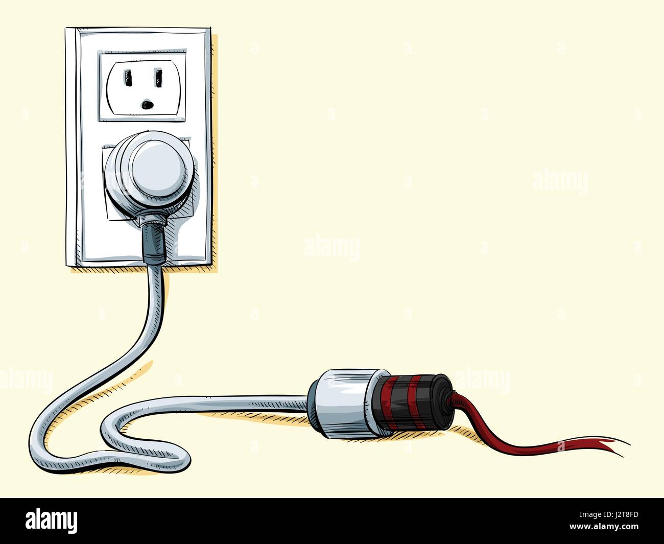 Cartoon power cord plugged into an extension and a wall socket Stock Vector  Image & Art - Alamy