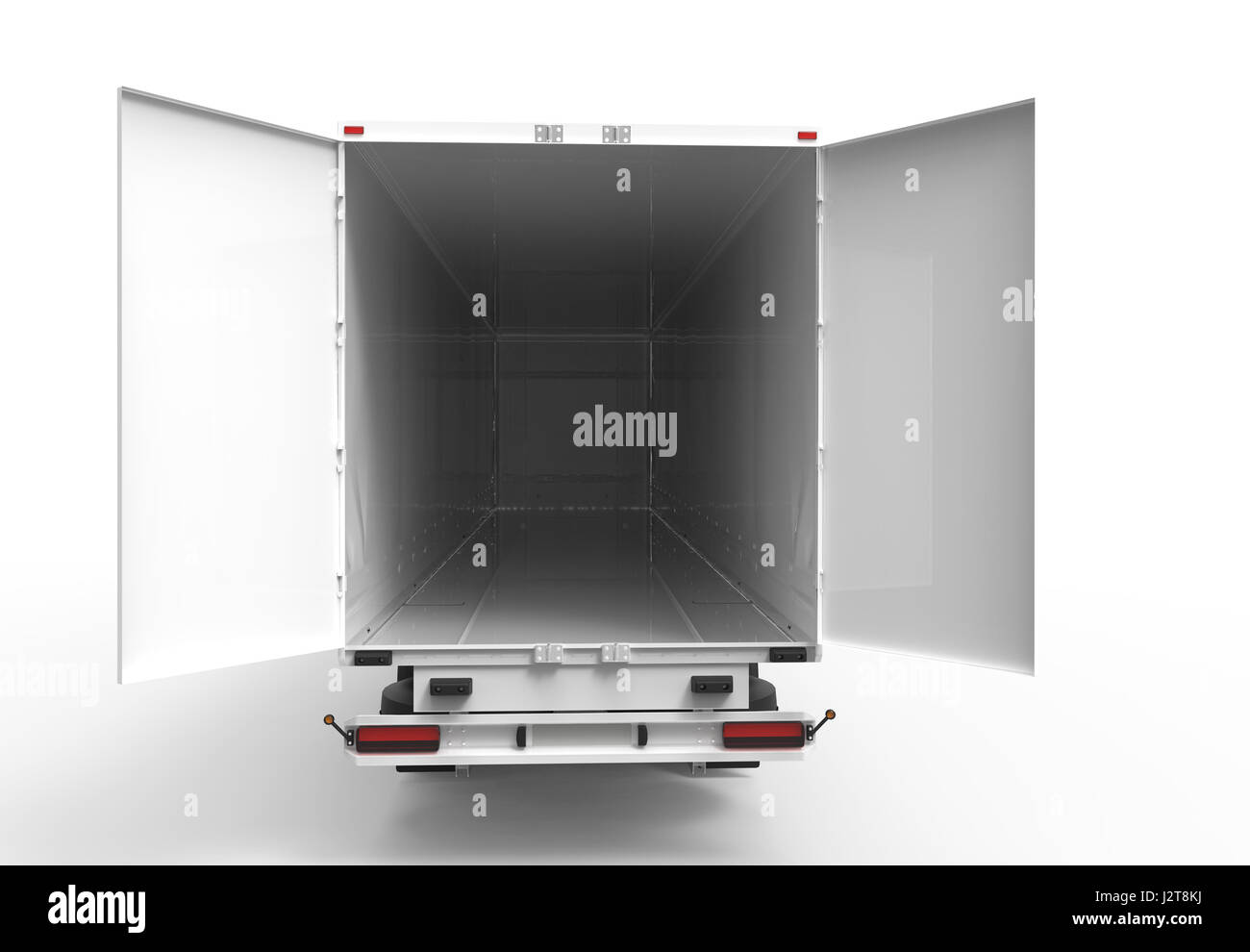 Back White Truck With Open Empty Trailer Stock Photo 139445926