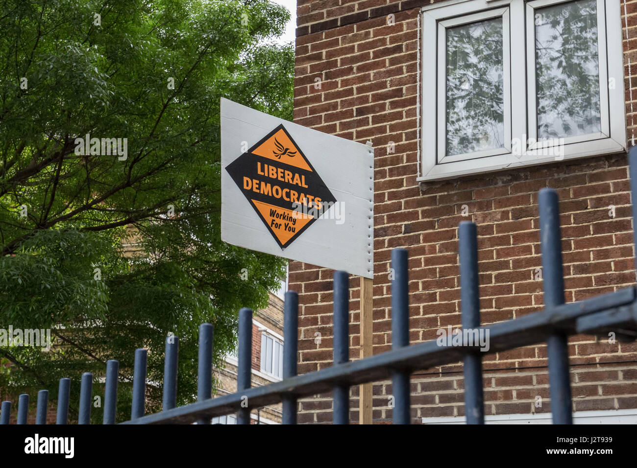London, UK. 30th April, 2017. Liberal Democrats election board in Bermondsey south east London © Guy Corbishley/Alamy Live News Stock Photo