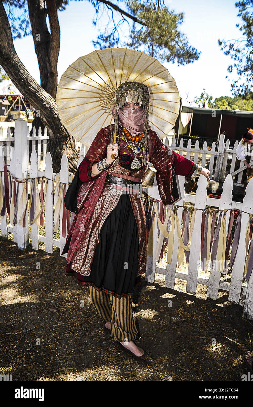Irwindale, California, USA. 29th Apr, 2017. The Original Renaissance Pleasure Faire held in Irwindale, California, U.S.on Saturday, 04/29/2017. Consumed performers and patrons whom spend a day of in character role playing of the Renaissance Period. Enchanted performances on stage, street performing and vendors all playing part to the Middle Ages. Credit: Dave Safley/ZUMA Wire/Alamy Live News Stock Photo