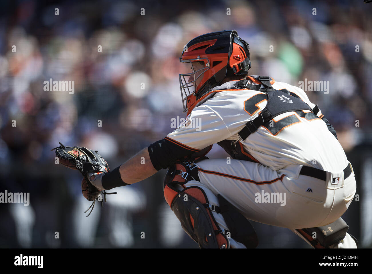 San Francisco, California, USA. 30th Apr, 2017. San Francisco Giants catcher Buster Posey (28) during a MLB game between the San Diego Padres and the San Francisco Giants at AT&T Park in San Francisco, California. Valerie Shoaps/CSM/Alamy Live News Stock Photo