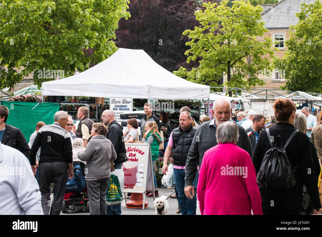 Bakewell Derbyshire, Busy market day every Monday. People shopping, vendors selling, fruit veg